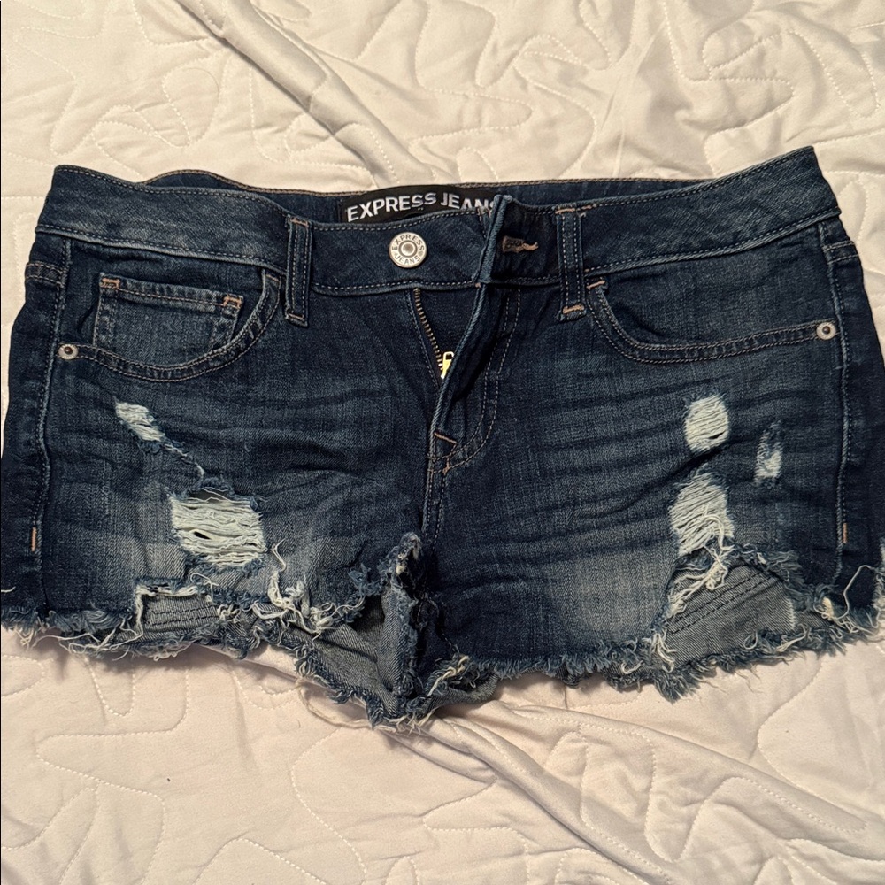 Express Distressed Jean Shorts - Dark Blue